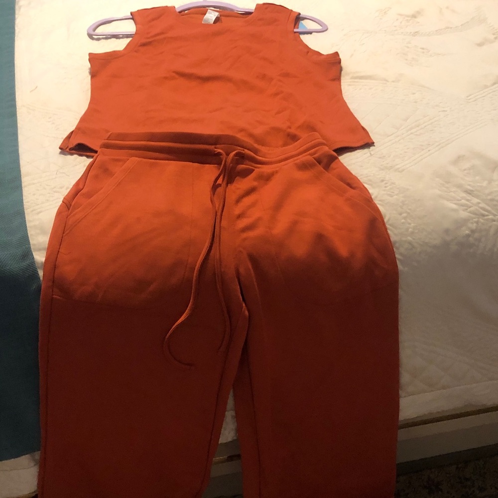 Women's Orange Drawstring Joggers with Matching Crop Tank Set